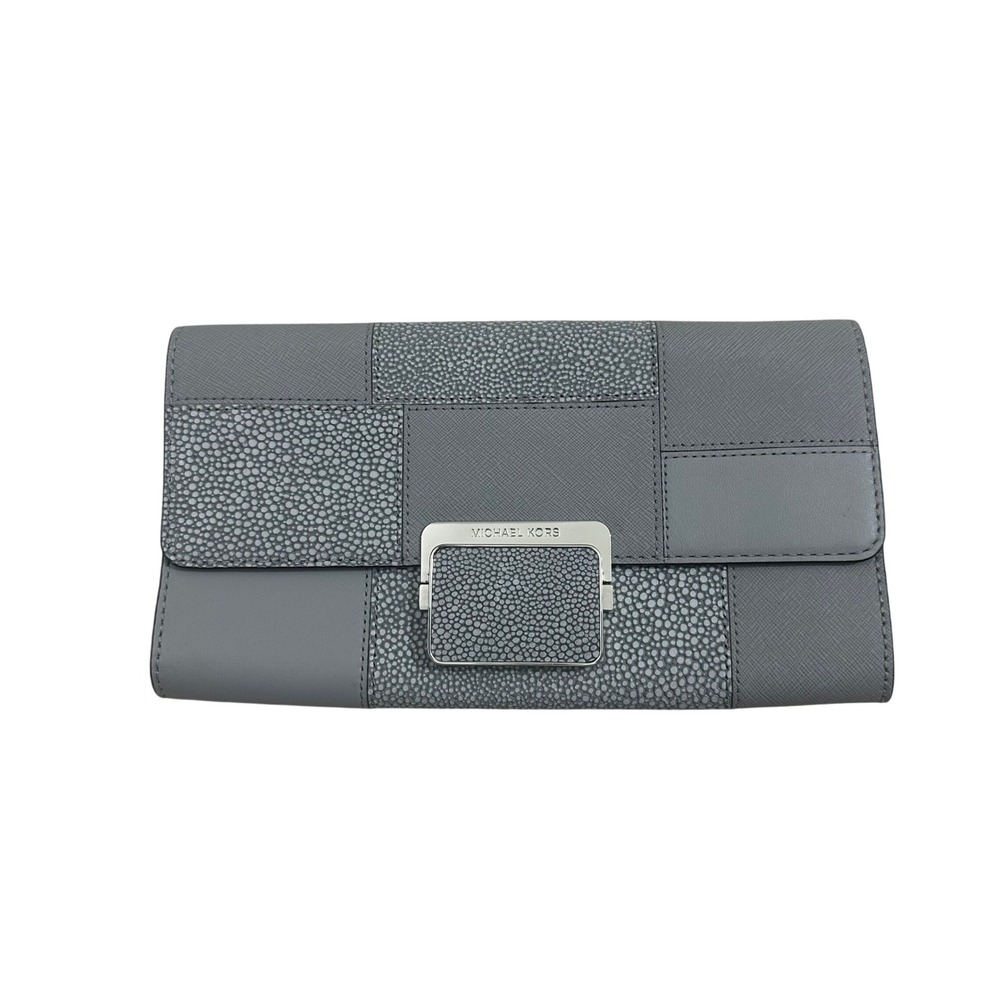 Michael Kors Grey‎ Patchwork Stingray Embossed Leather Continental Wallet Silver
